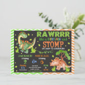Dinosaur gezamenlijke verjaardagsuitnodiging voor  kaart (Staand voorkant)