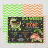 Dinosaur gezamenlijke verjaardagsuitnodiging voor  kaart (Voorkant / Achterkant)