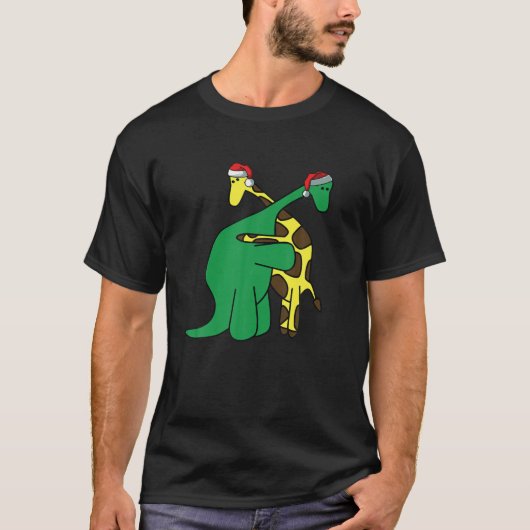 Dinosaur Giraffe Hug Kerstmis X-Mas Pajama Boys G T-shirt (Voorkant)