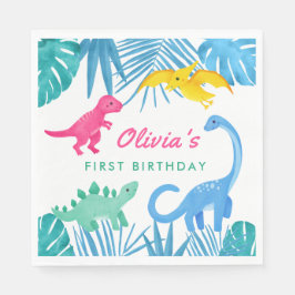 Dinosaur Girl 1st Birthday Colorful Servet
