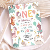 Dinosaur Girl 1st Birthday Invitation Kaart