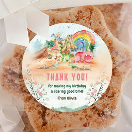 Dinosaur Girl 1st Birthday Party Ronde Sticker