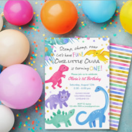 Dinosaur Girl 1st Birthday Uitnodiging