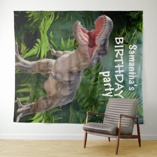 Dinosaur Girl BIRTHDAY-achtergrond Wandkleed (In Situ (horizontaal))