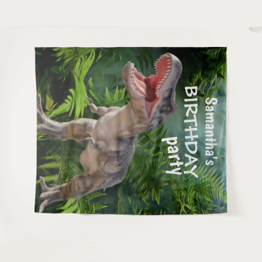 Dinosaur Girl BIRTHDAY-achtergrond Wandkleed (Voorkant (horizontaal))