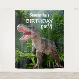 Dinosaur Girl BIRTHDAY-achtergrond Wandkleed