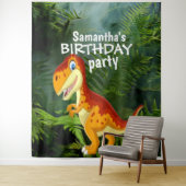 Dinosaur Girl BIRTHDAY-achtergrond Wandkleed (In situ)