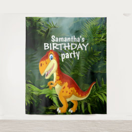 Dinosaur Girl BIRTHDAY-achtergrond Wandkleed