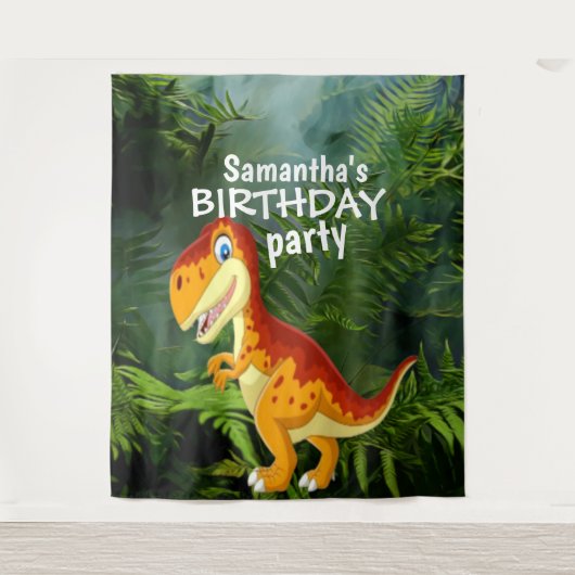 Dinosaur Girl BIRTHDAY-achtergrond Wandkleed (Voorkant)