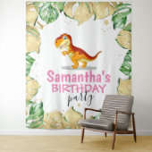 Dinosaur Girl BIRTHDAY-achtergrond Wandkleed (In situ)
