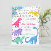 Dinosaur Girl Birthday Invitation Colorful Cute Kaart (Staand voorkant)