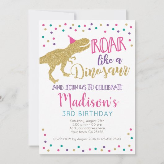 Dinosaur Girl Birthday Kaart (Voorkant)