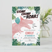 Dinosaur Girl Birthday Party Invitation Bedankkaart (Staand voorkant)