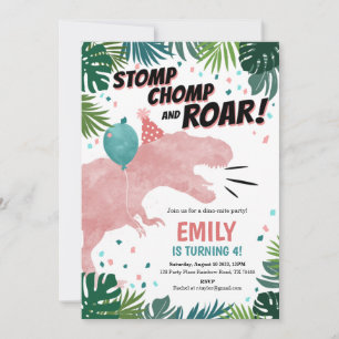 Dinosaur Girl Birthday Party Invitation Bedankkaart