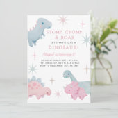Dinosaur Girl Birthday Party Invitation Kaart (Staand voorkant)