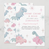 Dinosaur Girl Birthday Party Invitation Kaart (Voorkant / Achterkant)