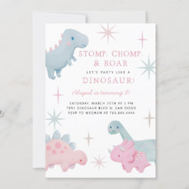 Dinosaur Girl Birthday Party Invitation Kaart