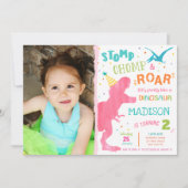 Dinosaur Girl T-rex Birthday Invitation Kaart (Voorkant)