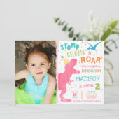 Dinosaur Girl T-rex Birthday Invitation Kaart (Staand voorkant)
