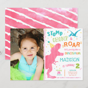 Dinosaur Girl T-rex Birthday Invitation Kaart