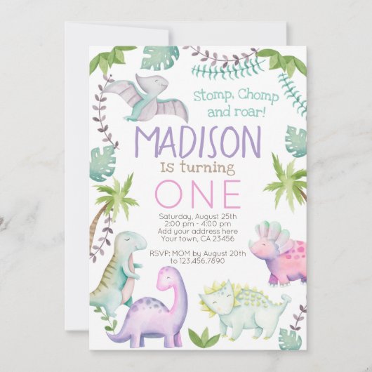 Dinosaur Girl Uitnodiging (Voorkant)