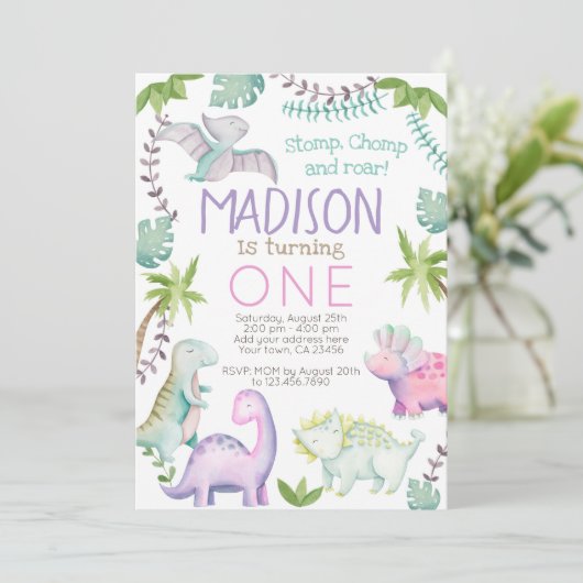 Dinosaur Girl Uitnodiging (Staand voorkant)