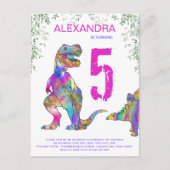 Dinosaur Girls 5th Birthday Party budget Uitnodiging Briefkaart (Voorkant)