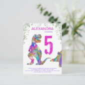 Dinosaur Girls 5th Birthday Party budget Uitnodiging Briefkaart (Staand voorkant)