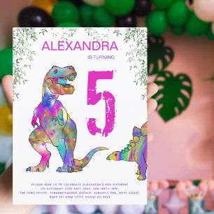 Dinosaur Girls 5th Birthday Party budget Uitnodiging Briefkaart