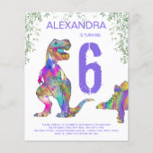 Dinosaur Girls 6th Birthday Party Purple Budget (Voorkant)