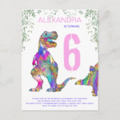 Dinosaur Girls Birthday Party budget Uitnodiging Briefkaart (Voorkant)