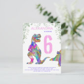 Dinosaur Girls Birthday Party budget Uitnodiging Briefkaart (Staand voorkant)