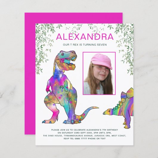 Dinosaur Girls Birthday Party Photo Budget (Voorkant / Achterkant)