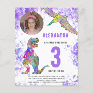 Dinosaur Girls Birthday Party Photo Budget Flyer