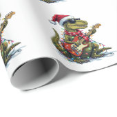 Dinosaur Gitaar Speler Xmas Cadeaupapier (Rol Hoek)