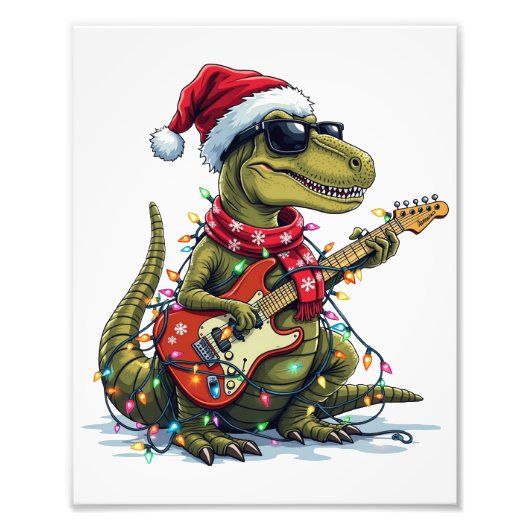Dinosaur Gitaar Speler Xmas Foto Afdruk (Voorkant)