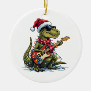 Dinosaur Gitaar Speler Xmas Keramisch Ornament