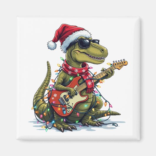 Dinosaur Gitaar Speler Xmas Magneet (Voorkant)