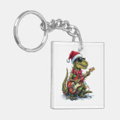 Dinosaur Gitaar Speler Xmas Sleutelhanger (Voorkant Links)