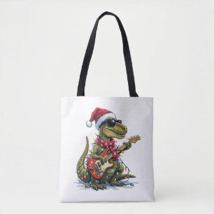 Dinosaur Gitaar Speler Xmas Tote Bag