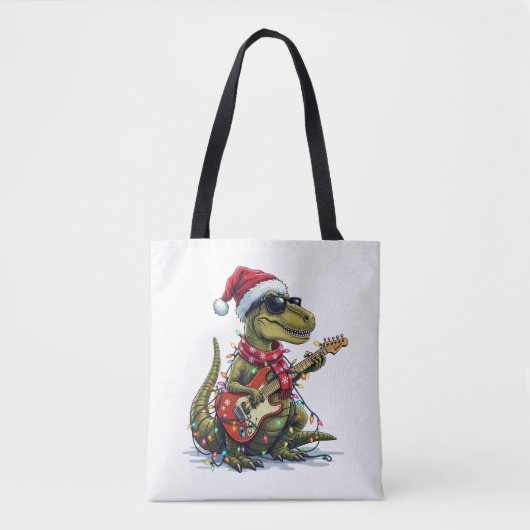 Dinosaur Gitaar Speler Xmas Tote Bag (Voorkant)