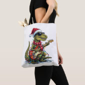 Dinosaur Gitaar Speler Xmas Tote Bag (Dichtbij)