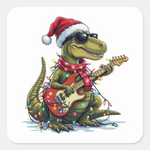 Dinosaur Gitaar Speler Xmas Vierkante Sticker