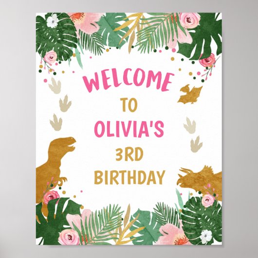 Dinosaur Gold Girl Leaves Oerwoud Welcome Sign Poster (Voorkant)