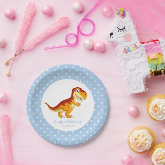 Dinosaur Gold T Rex Blue Boy Party Papieren Bordje (Feest)