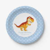 Dinosaur Gold T Rex Blue Boy Party Papieren Bordje (Voorkant)