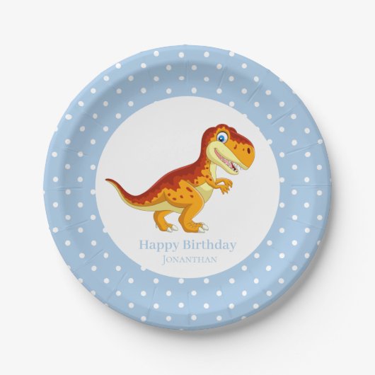 Dinosaur Gold T Rex Blue Boy Party Papieren Bordje (Voorkant)