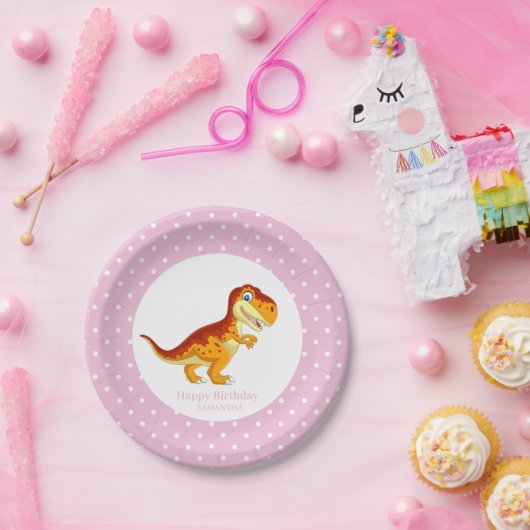 Dinosaur Gold T Rex Party White Stippen Papieren Bordje (Feest)