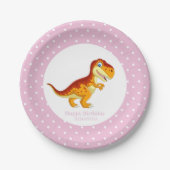 Dinosaur Gold T Rex Party White Stippen Papieren Bordje (Voorkant)