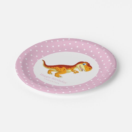 Dinosaur Gold T Rex Party White Stippen Papieren Bordje (Gekanteld)